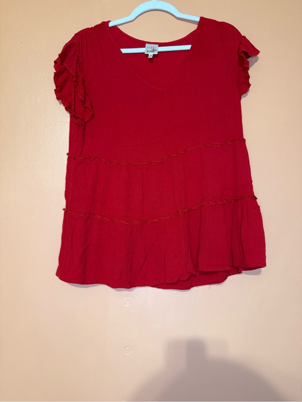 Belle Du Jour Red V-Neck Ruffle Tiered Tunic Top